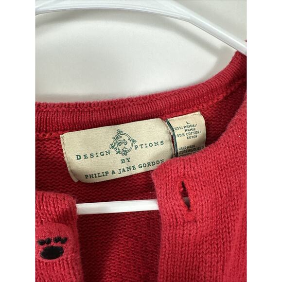 Design Options By Philip & Jane Gordon Red Cat Cardigan Sweater Vintage Large - Picture 4 of 8